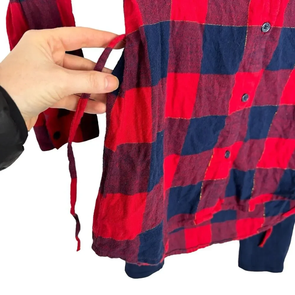 Oshkosh B'gosh Navy Red Plaid Button Down Belted Tunic and Leggings Girls 7